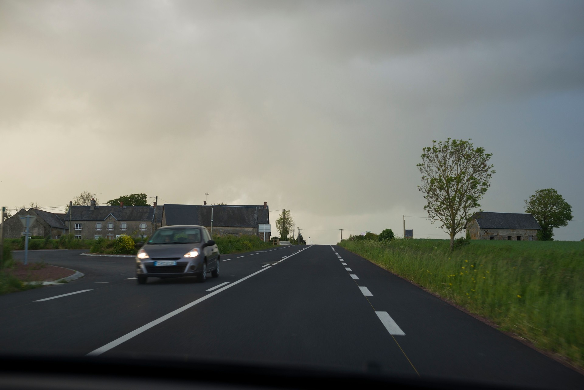 Driving a car in rural Normandy, France