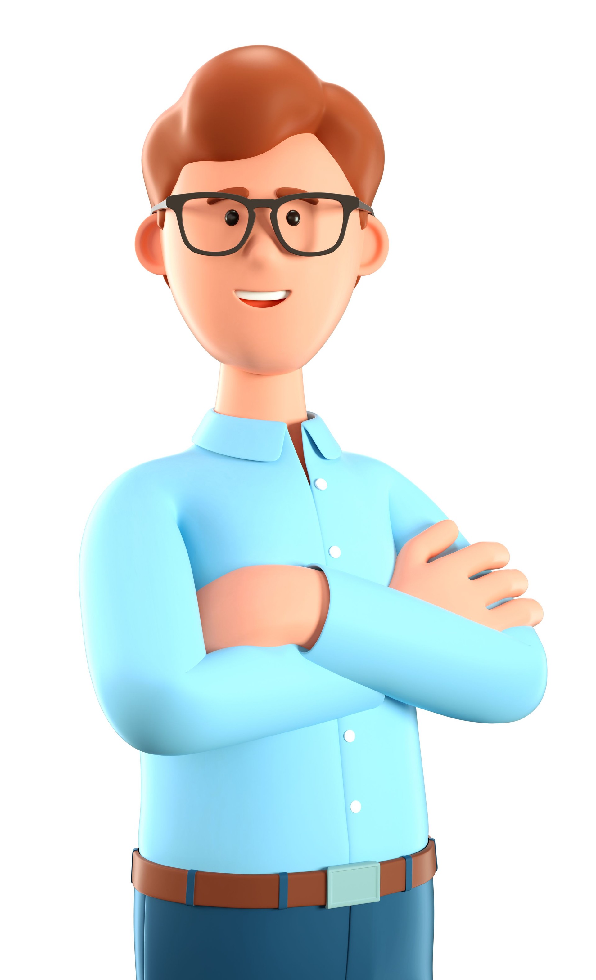 Adam planning Eurotrips for clients in his office, smiling confidently with arms crossed.